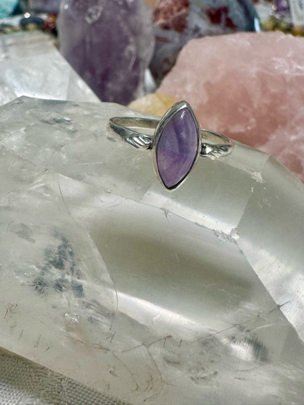Sterling Silver Marquise Amethyst-Style Ring in Purple